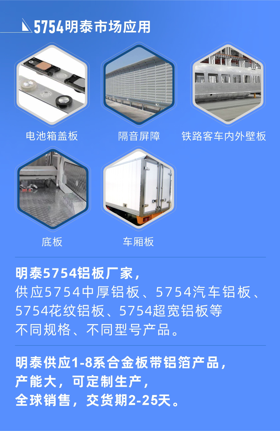 明泰5754鋁板優勢

　　1、可焊接性能強，焊接裂縫的傾向低，焊縫和基體金屬的強度高。

　　2、表面的氧化物較少，軋制板材的表面質量好，光滑無裂紋，無腐蝕斑點和硝鹽痕跡。

　　3、5754鋁板屬于中高強度的鋁合金，疲勞性能和耐腐蝕性能好。

　　4、可根據客戶需求定制不同厚度、不同版型的5754鋁板產品。

　　5754鋁板生產以及包裝要求
　　1、表面不允許有裂紋、腐蝕斑點和硝鹽痕跡。

　　2、表面上允許有深度不超過缺陷所在部位壁厚公稱尺寸8%的起皮、氣泡、表面粗超和局部機械損傷，但缺陷深度不能超過0.5mm,缺陷總面積不超過板材總面積的5%。

　　3、允許供貨方沿型材縱向打光至表面光滑。

　　4、其他要求：有需求方和供貨方自己擬定。

